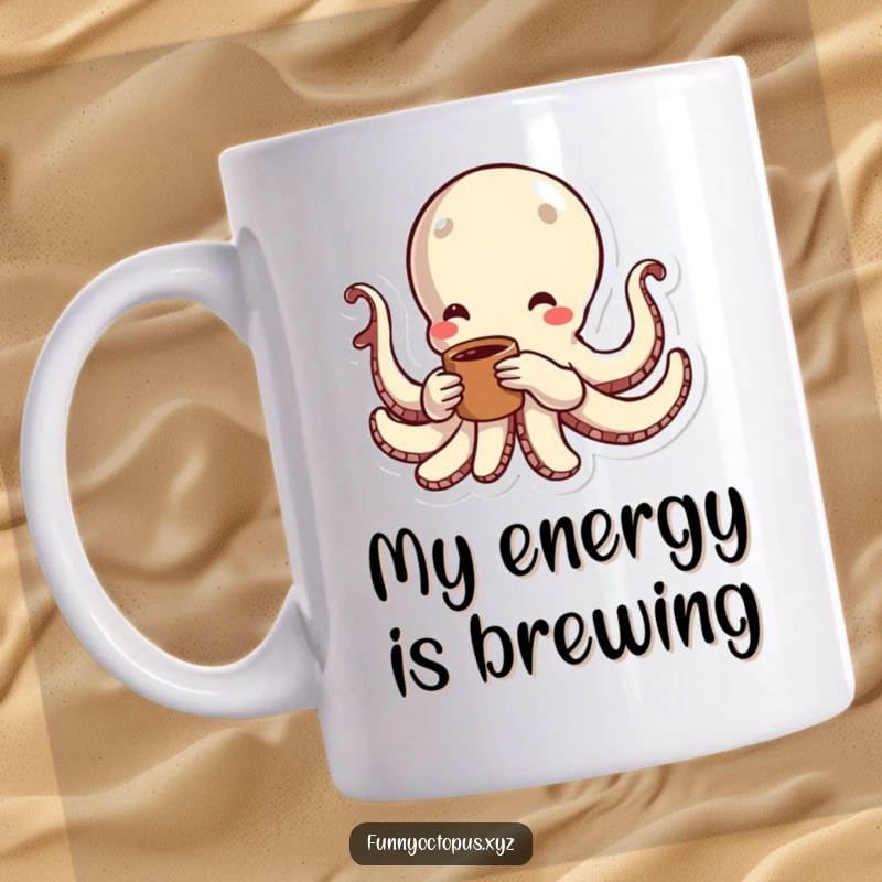 Funny mug featuring an octopus character with energetic motion lines, depicted as playfully swimming with great speed and enthusiasm.