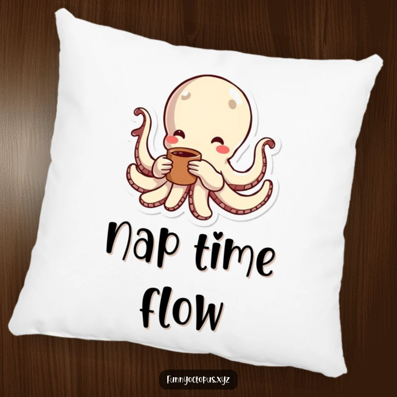 Funny pillow featuring an octopus character swimming with energetic lines, conveying a sense of playful motion and comfort.