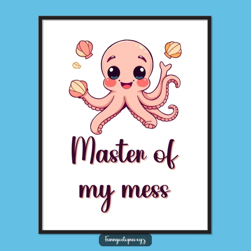 Funny Googly Eye Octopus Poster - Juggling Seashells Art