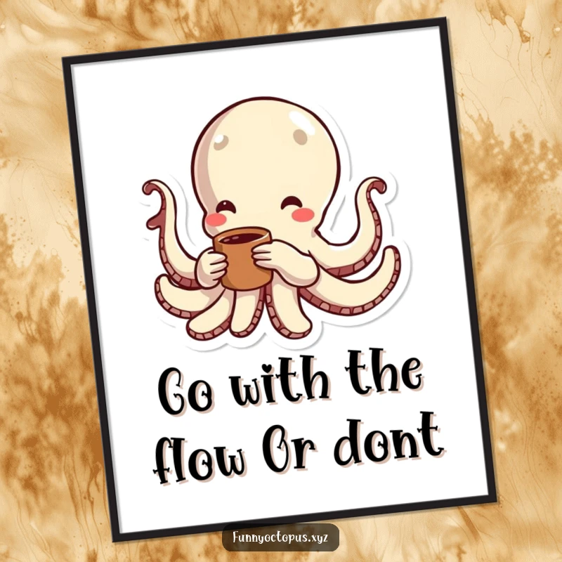Funny Free Printable Wall Art: An octopus character with energetic lines around its body, depicted swimming playfully.
