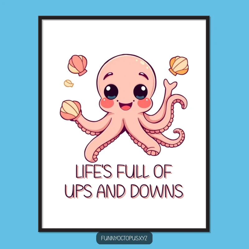 Free Printable Wall Art: Googly-Eyed Octopus Juggling Seashells Humorous Decor