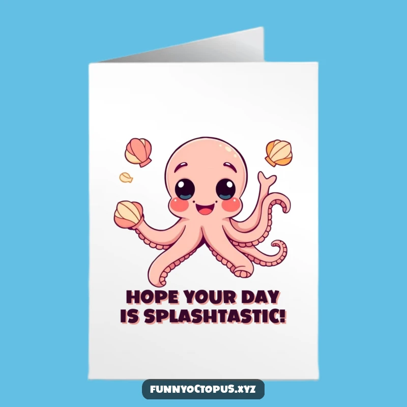 Free Printable Birthday Card: Googly-Eyed Octopus Juggling Seashells Funny DIY Gift