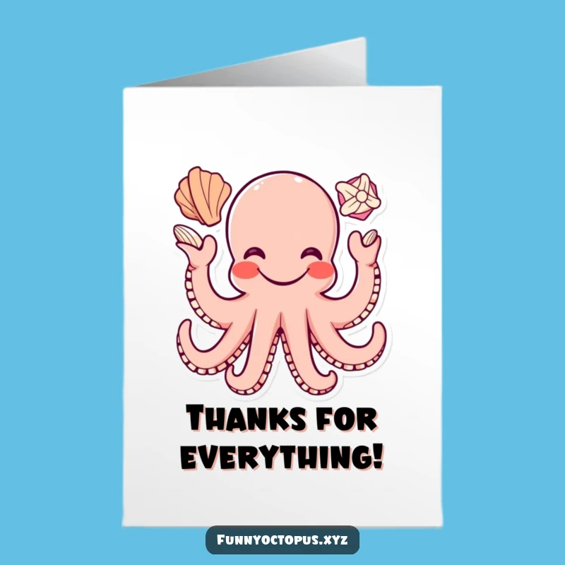 Free Printable Thank You Card: Juggling Octopus, Cheerful Downloadable Gift of Gratitude